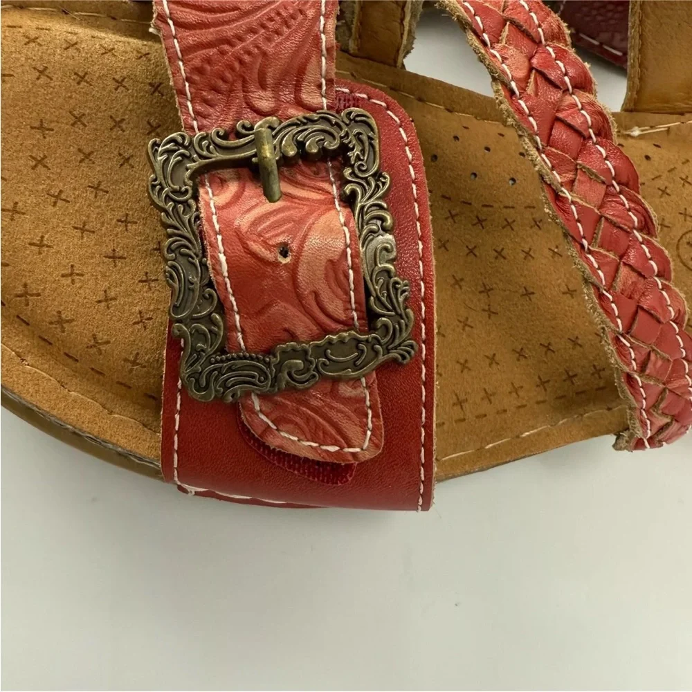 L'Artiste Spring Step ASTRA Red Leather Strappy Buckle Slip On Sandals 41 US 10 - Picture 5 of 8